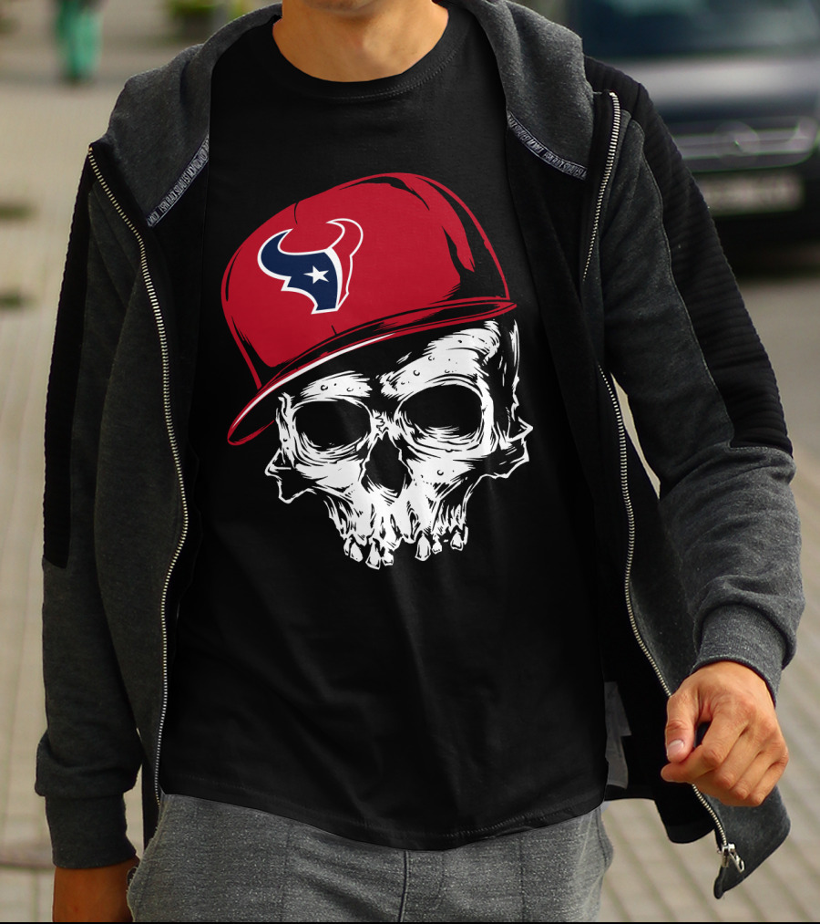 Houston Texans Skull With Red Cap T-Shirt