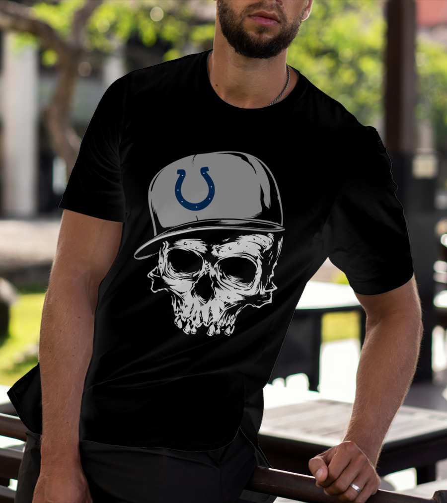 Indianapolis Colts Skull With Cap And Horseshoe T-Shirt