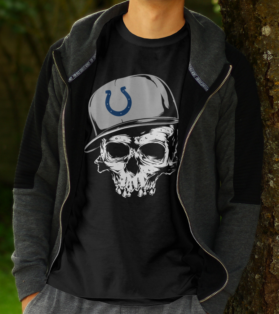 Indianapolis Colts Skull With Cap And Horseshoe T-Shirt
