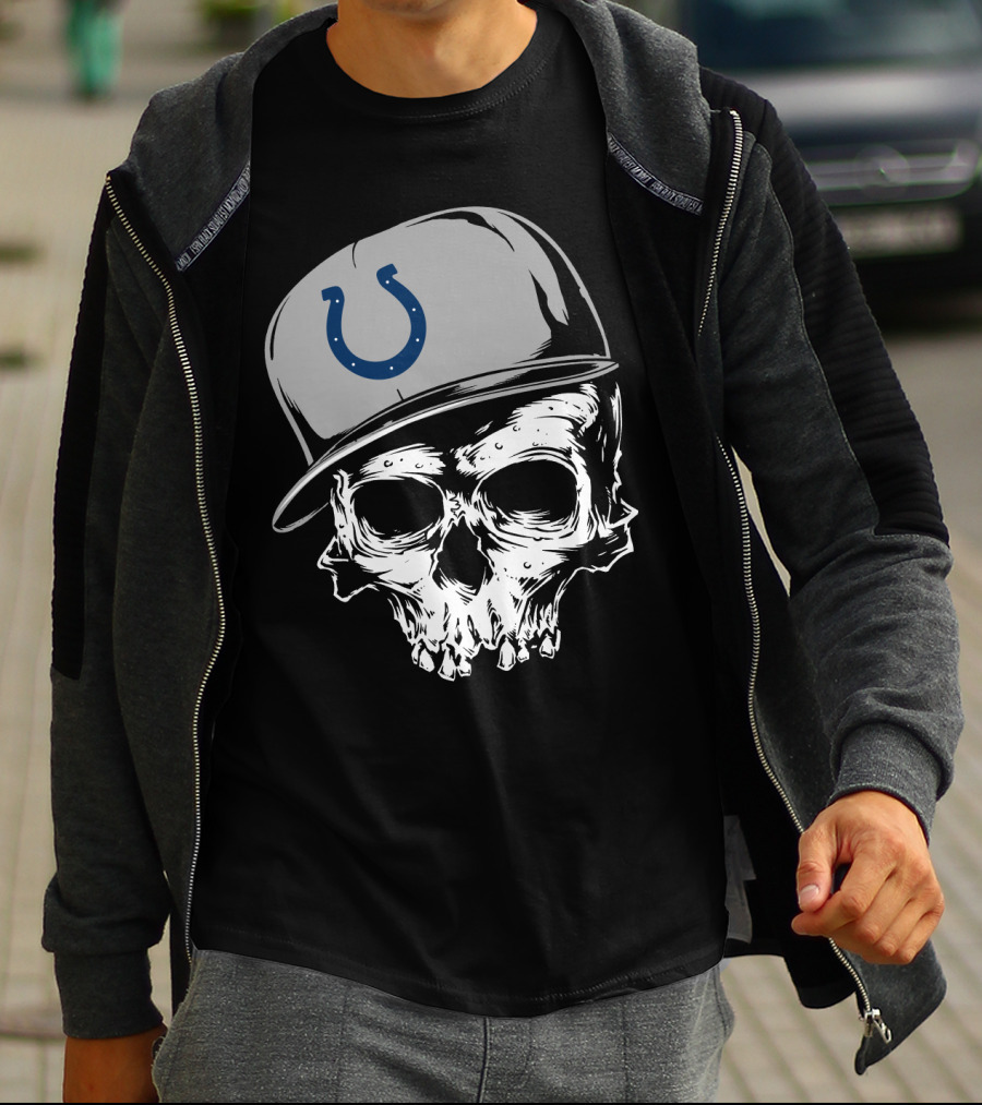 Indianapolis Colts Skull With Cap And Horseshoe T-Shirt