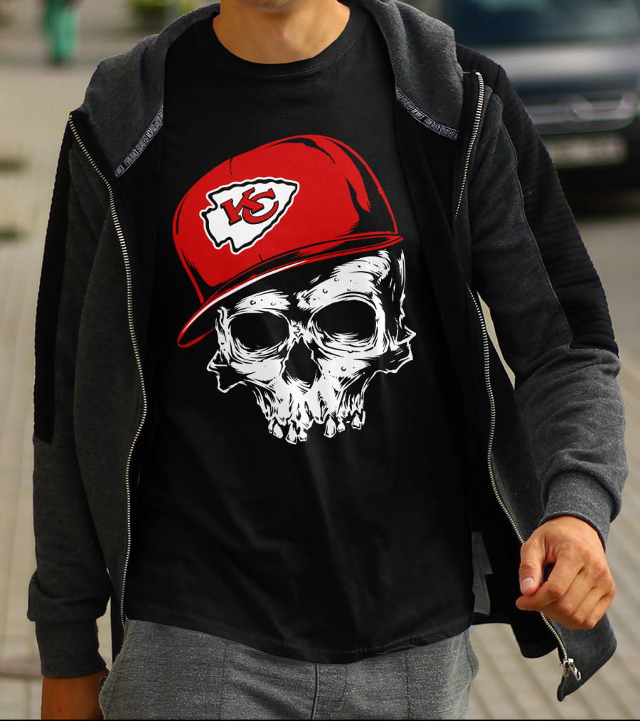 Kansas City Chiefs Skull With Red Cap T-Shirt