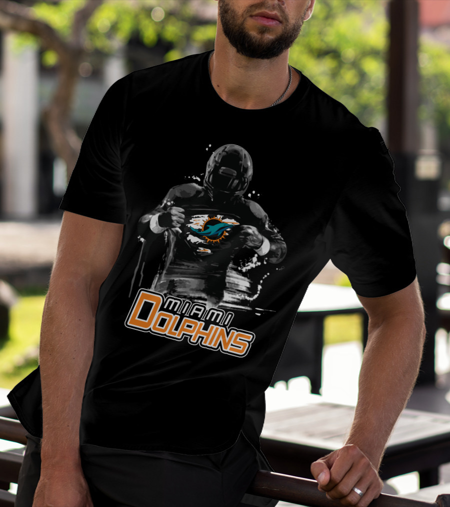 Miami Dolphins Football Hero Display With Iconic Team T-Shirt