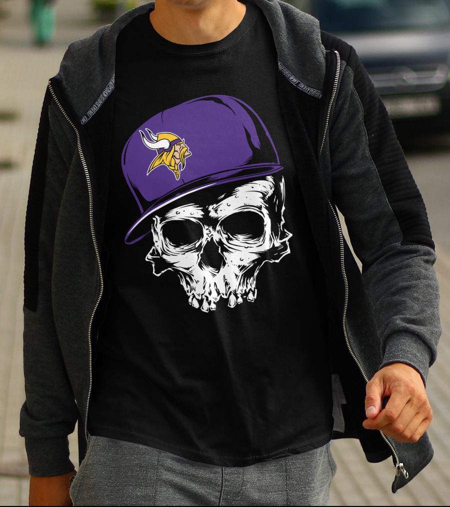 Minnesota Vikings Skull Purple Hat T-Shirt