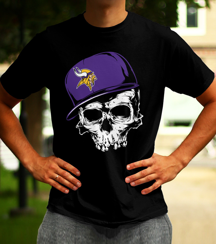 Minnesota Vikings Skull Purple Hat T-Shirt