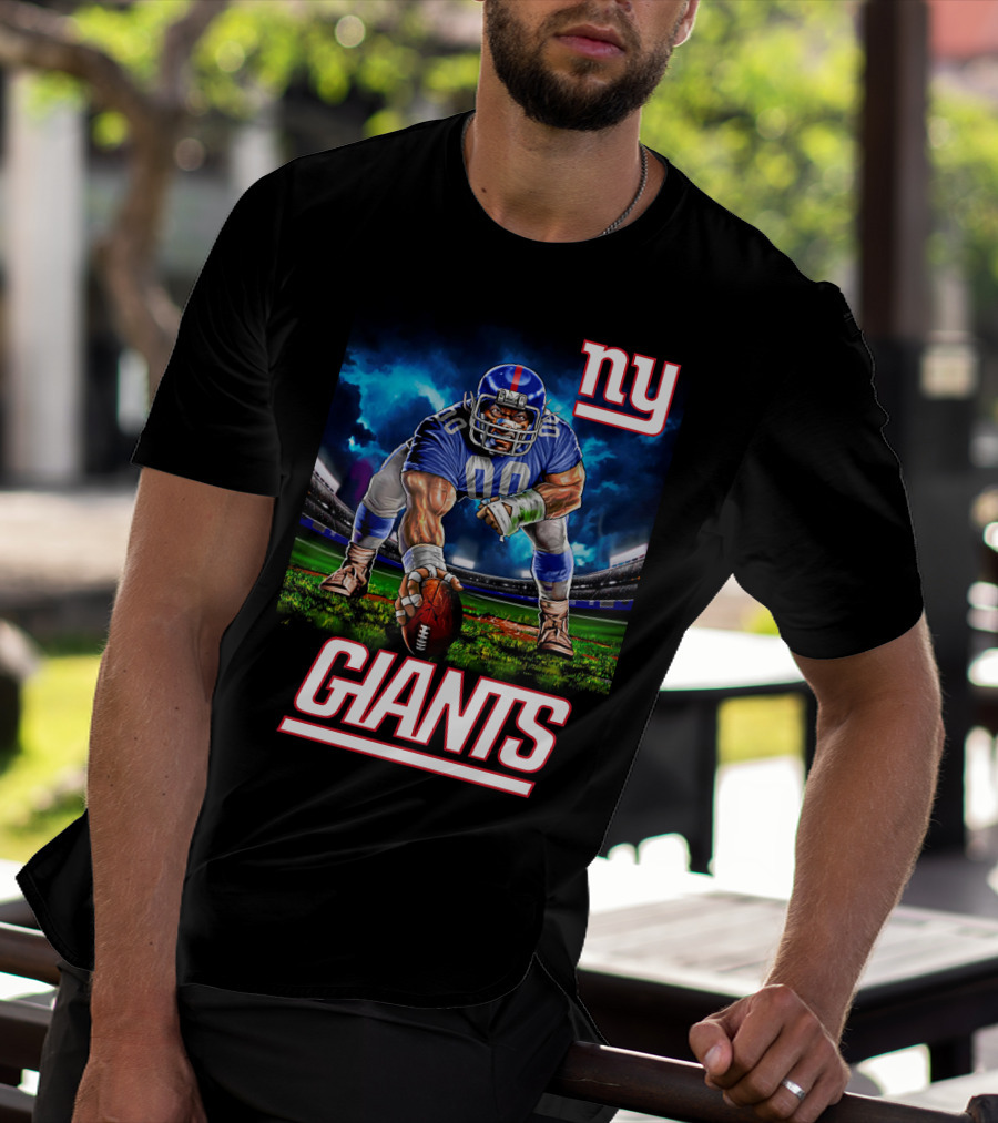 Ny Giants Football 3 Point Stance Nfl Stadium Scene T-Shirt
