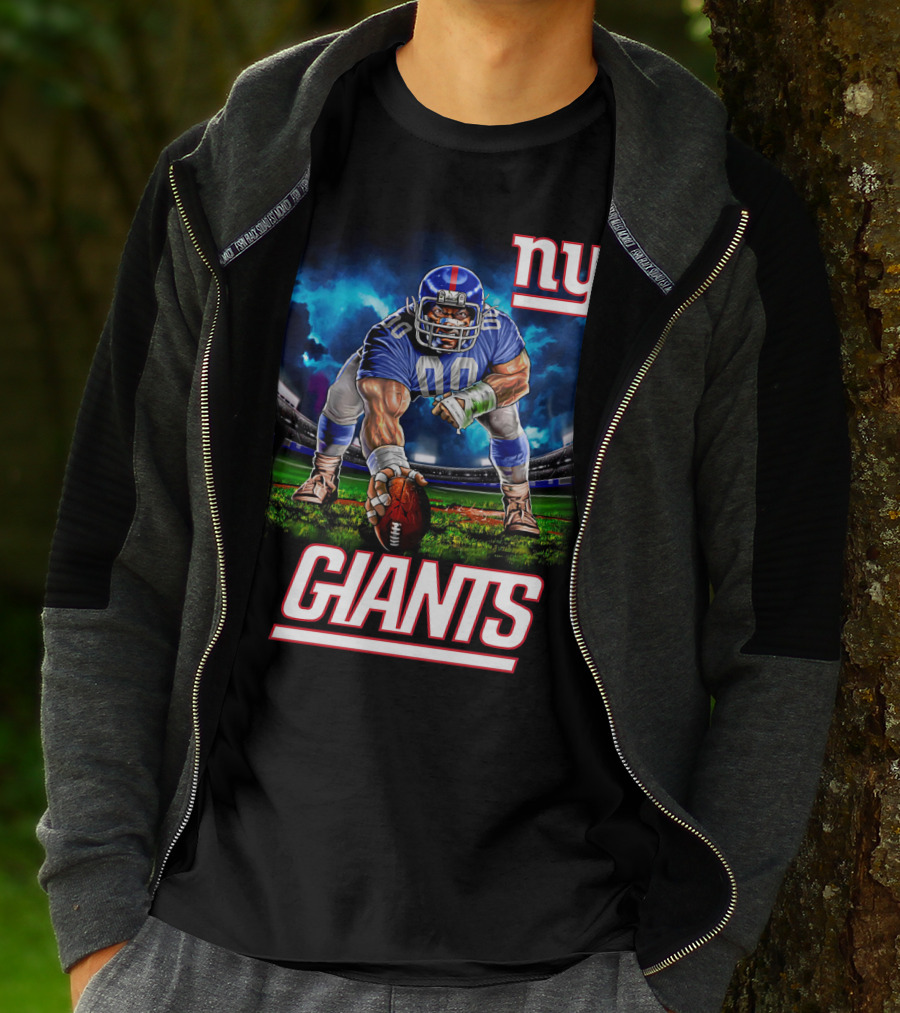 Ny Giants Football 3 Point Stance Nfl Stadium Scene T-Shirt