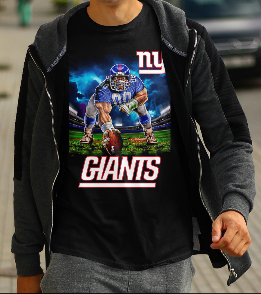 Ny Giants Football 3 Point Stance Nfl Stadium Scene T-Shirt