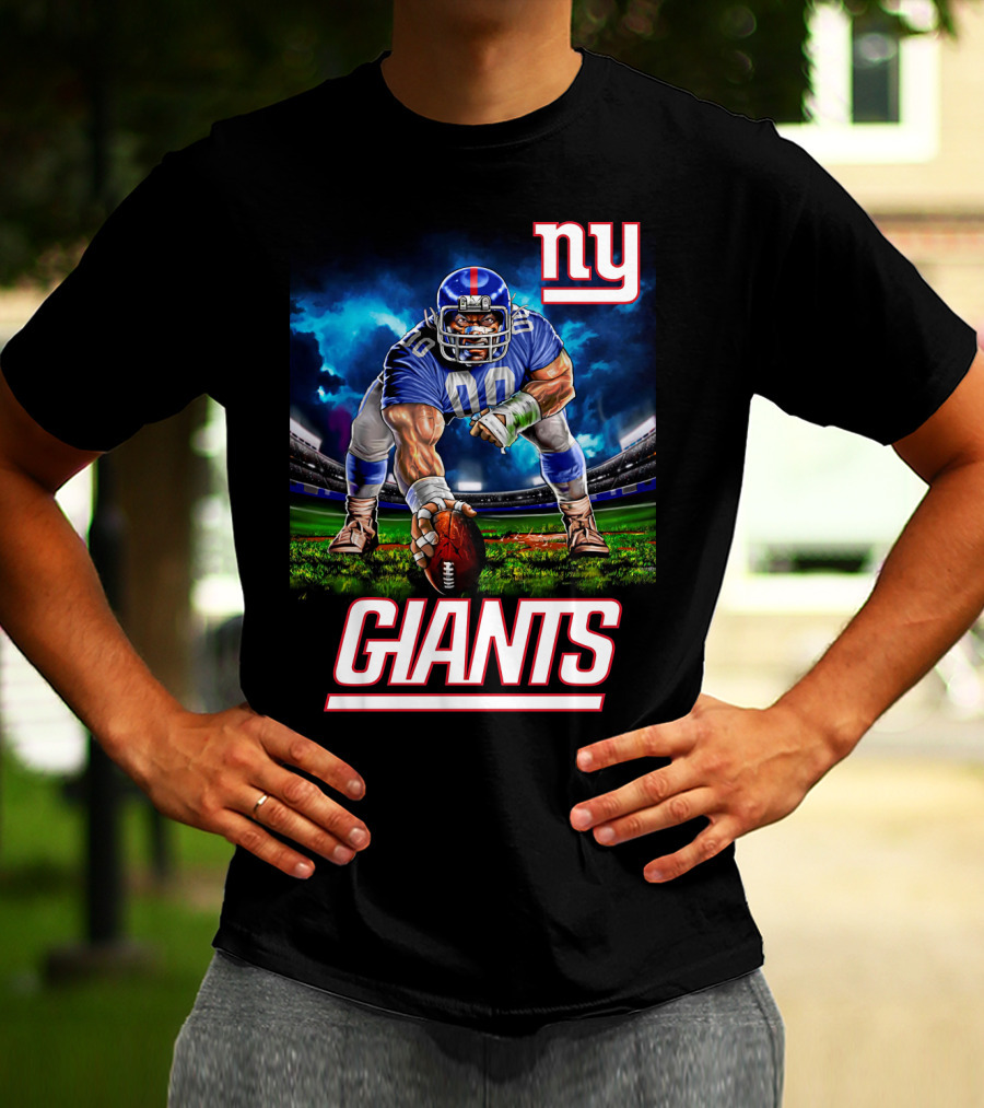 Ny Giants Football 3 Point Stance Nfl Stadium Scene T-Shirt