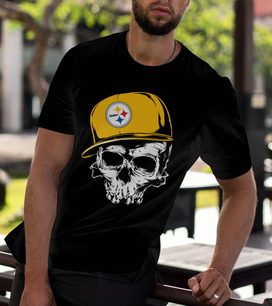 Pittsburgh Steelers Skull With Yellow Cap T-Shirt