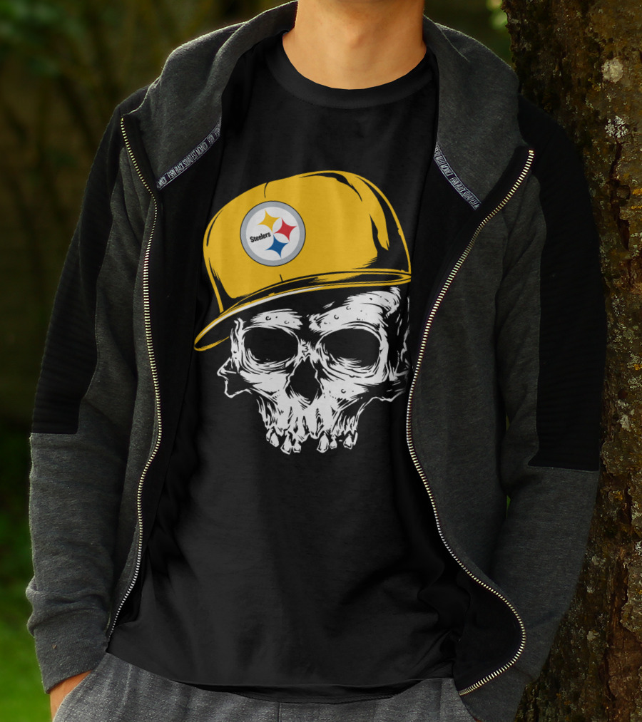 Pittsburgh Steelers Skull With Yellow Cap T-Shirt