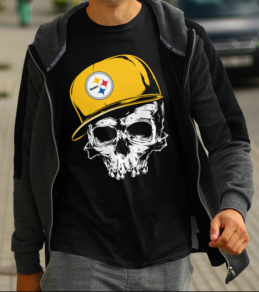 Pittsburgh Steelers Skull With Yellow Cap T-Shirt
