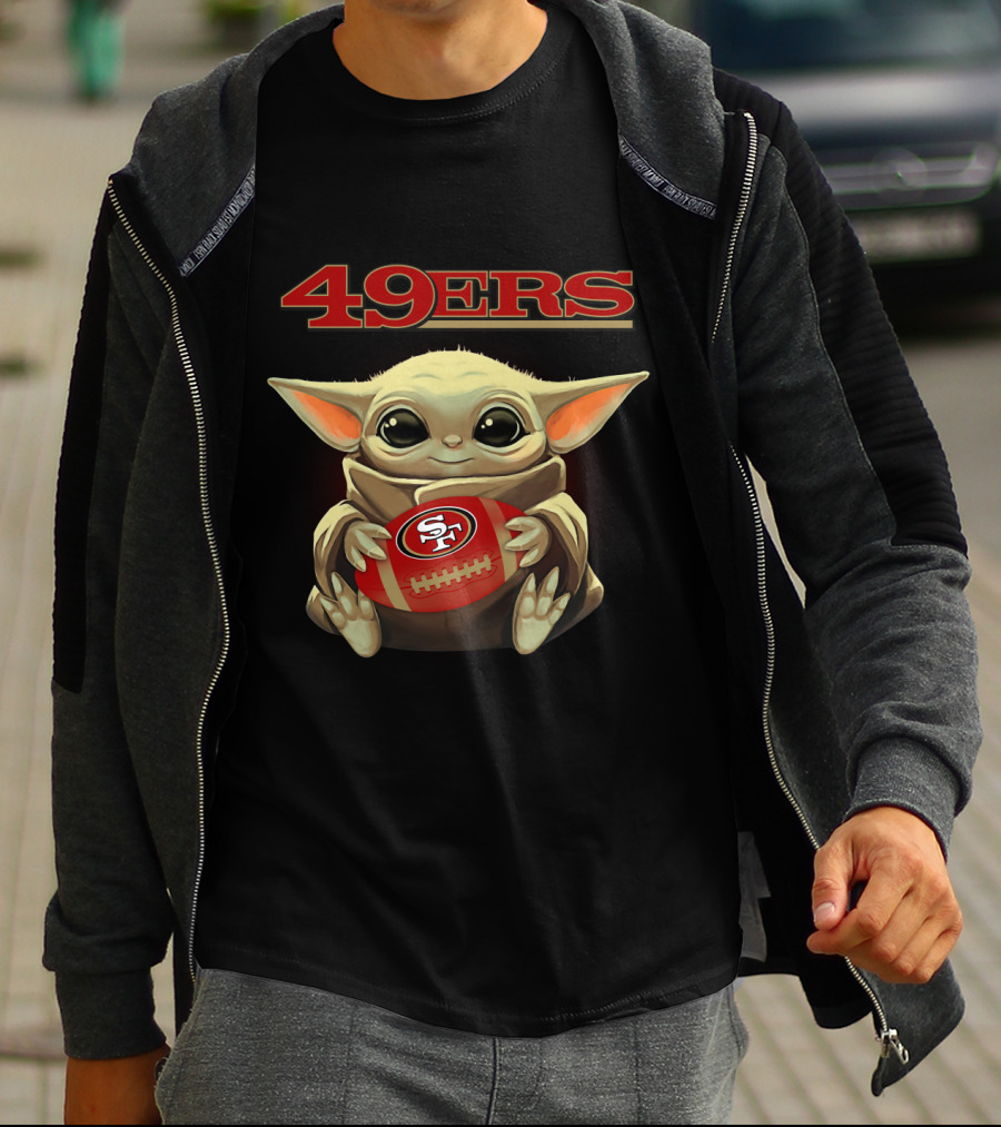 49ers Baby Yoda Holding Sf Football T-Shirt