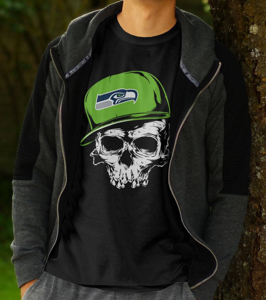 Seattle Seahawks Skull With Green Hat T-Shirt