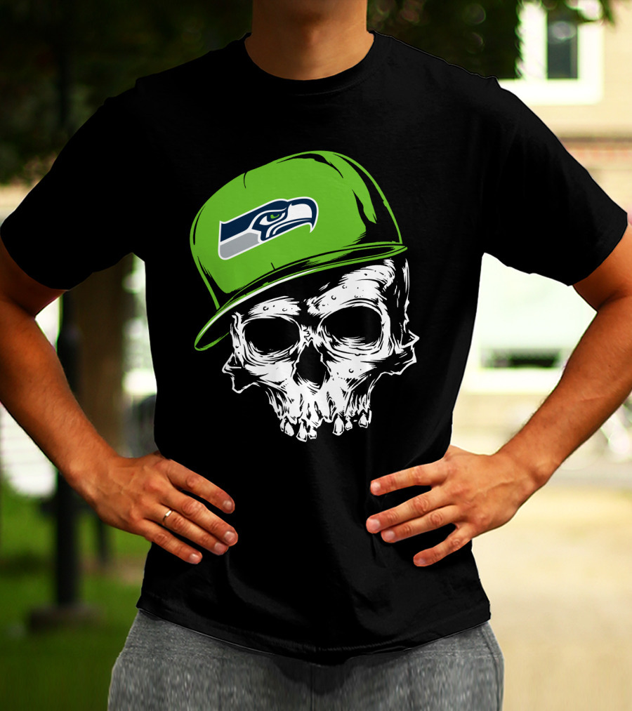 Seattle Seahawks Skull With Green Hat T-Shirt