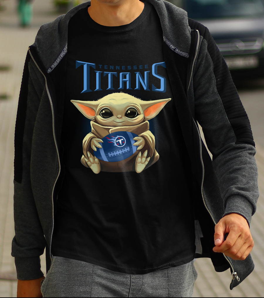 Tennessee Titans Baby Yoda Holding Football T-Shirt