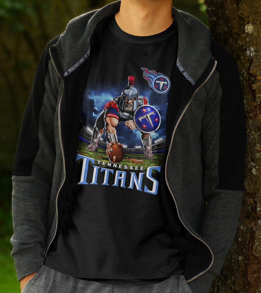 Tennessee Titans Spartan Warrior Football Action Pose Stadium Background T-Shirt