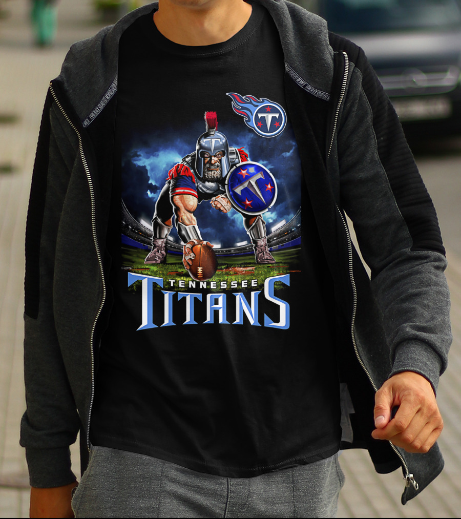 Tennessee Titans Spartan Warrior Football Action Pose Stadium Background T-Shirt