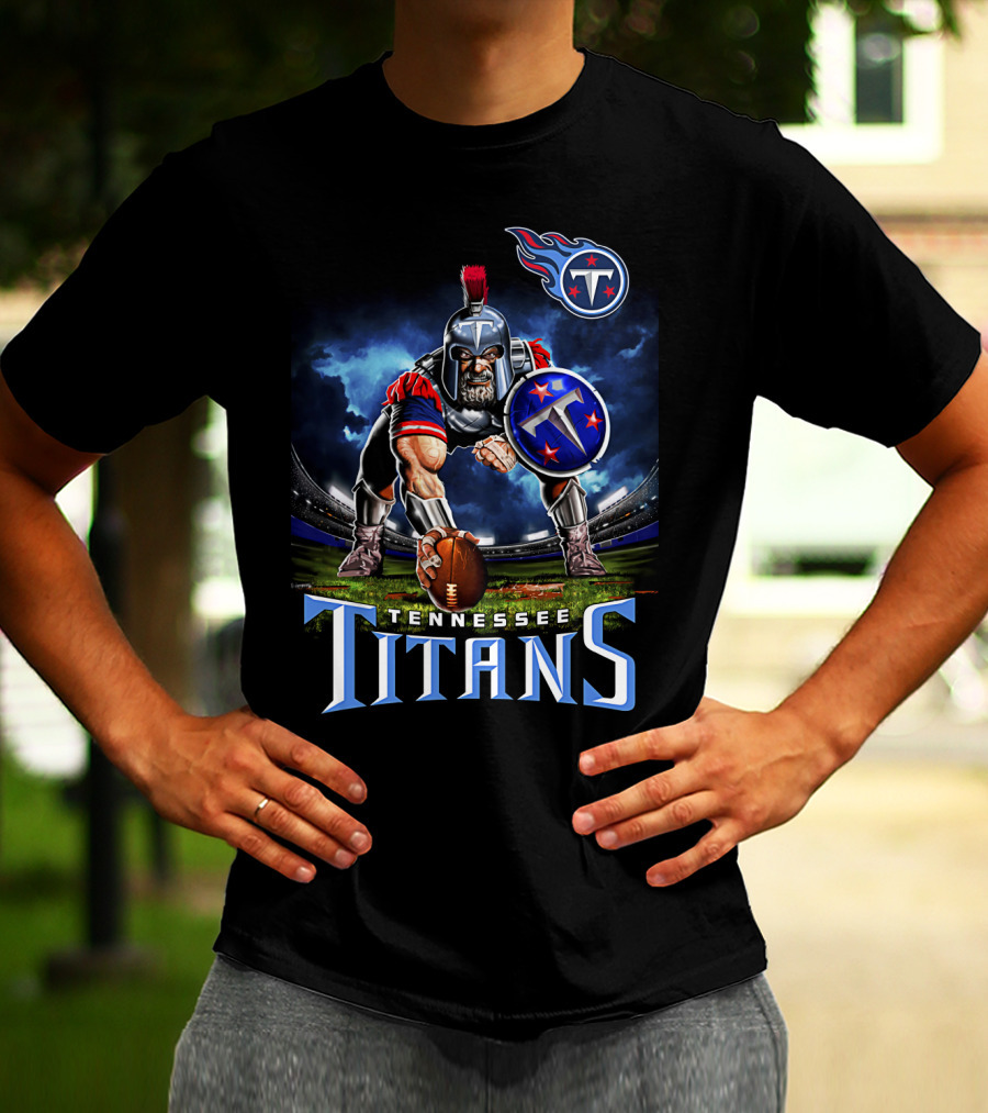 Tennessee Titans Spartan Warrior Football Action Pose Stadium Background T-Shirt