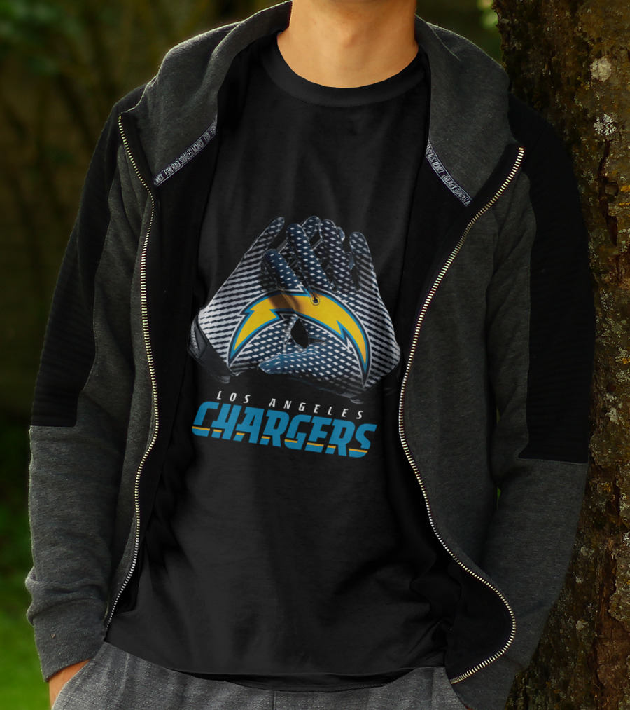 Los Angeles Chargers Nfl Team Bolt Symbol Gloves T-Shirt