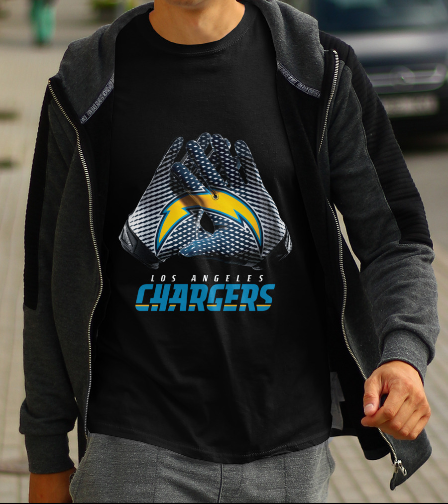 Los Angeles Chargers Nfl Team Bolt Symbol Gloves T-Shirt