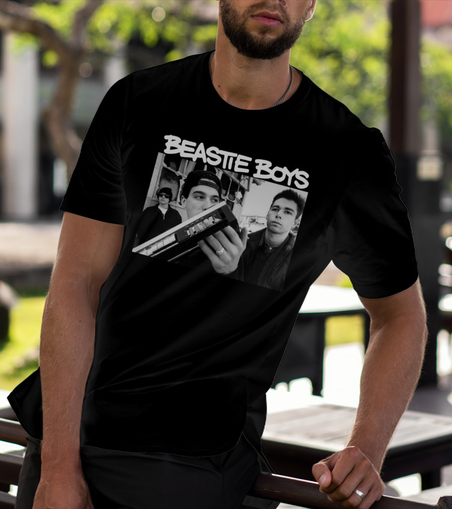 Beastie Boys Holding Boom Box Black And White Photo T-Shirt