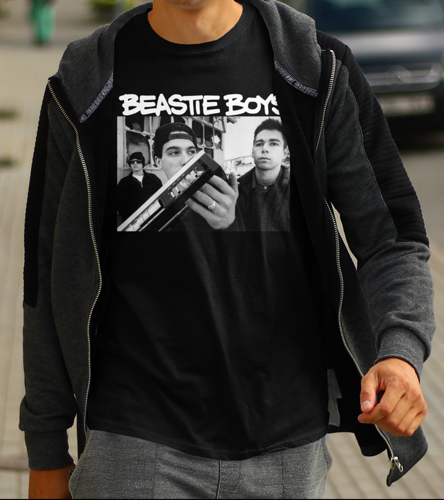 Beastie Boys Holding Boom Box Black And White Photo T-Shirt