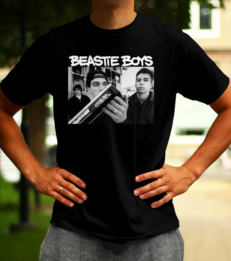 Beastie Boys Holding Boom Box Black And White Photo T-Shirt