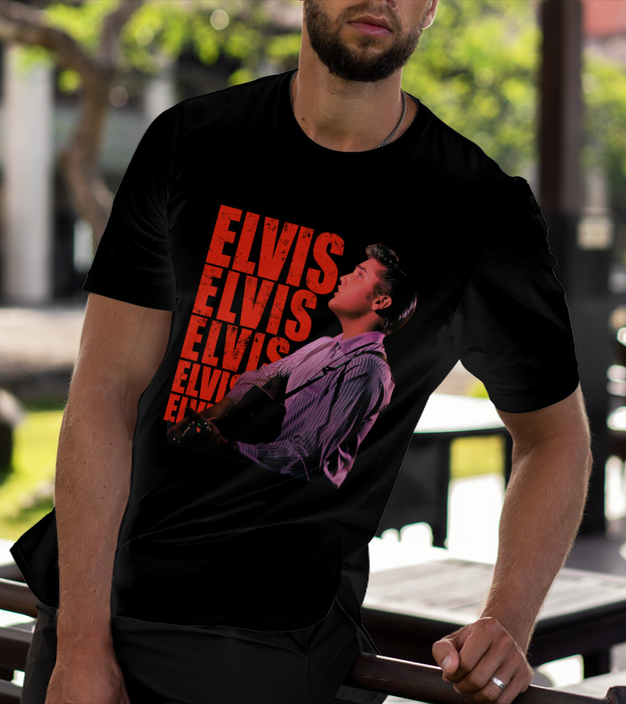 Elvis Vintage Style Portrait With Guitar T-Shirt