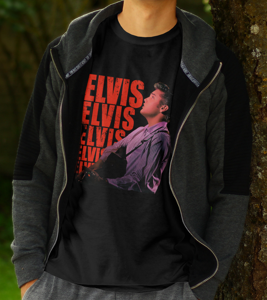 Elvis Vintage Style Portrait With Guitar T-Shirt