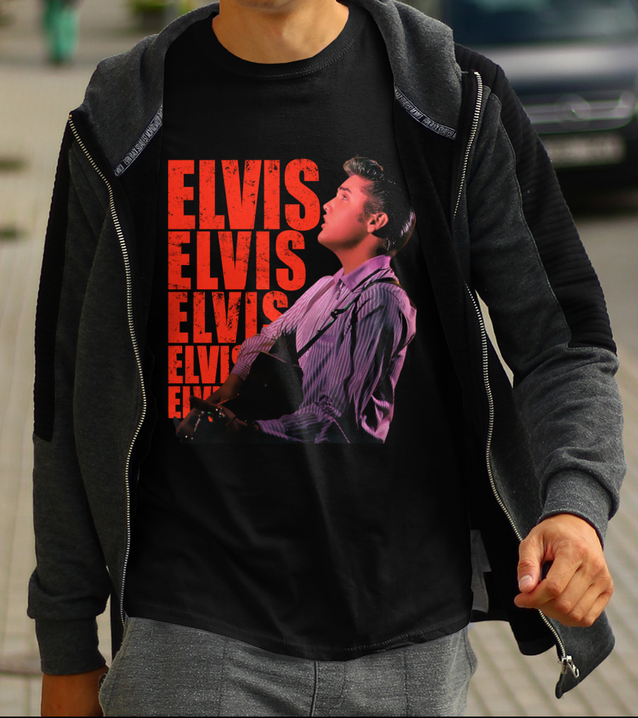 Elvis Vintage Style Portrait With Guitar T-Shirt