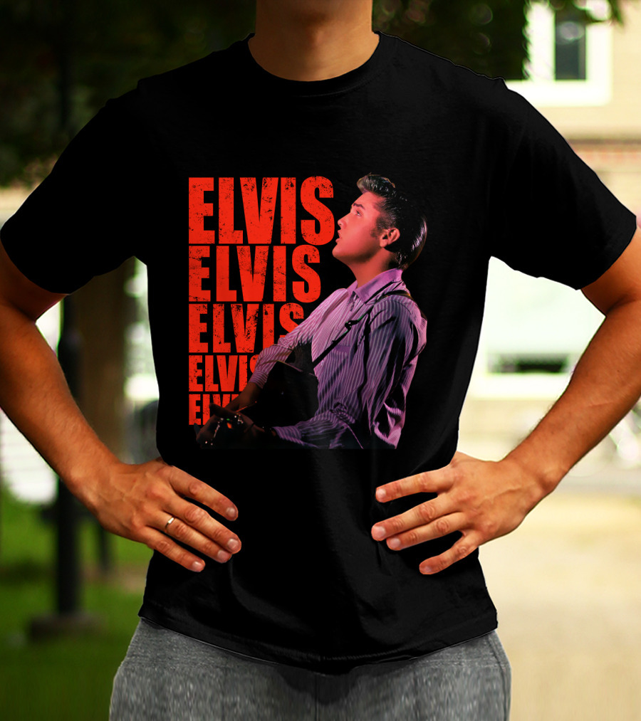 Elvis Vintage Style Portrait With Guitar T-Shirt