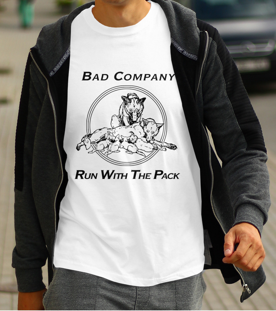 Bad Company Run With The Pack Wolves In Circle T-Shirt