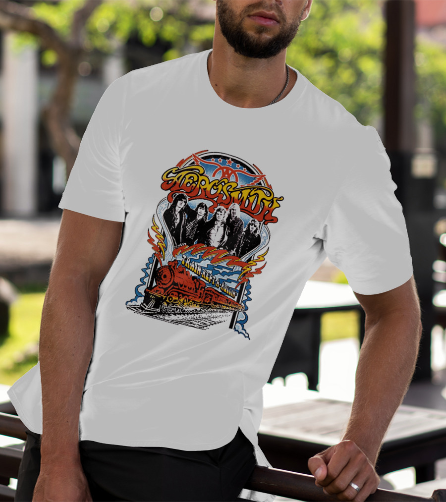 Aerosmith Train Kept A Rollin' Retro Band Graphic With Train And Stars T-Shirt