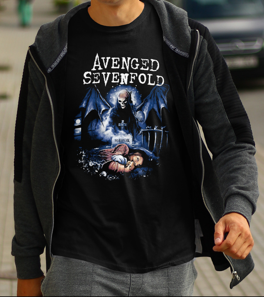 Avenged Sevenfold Forever Grim Reaper Wings Cemetery Scene T-Shirt
