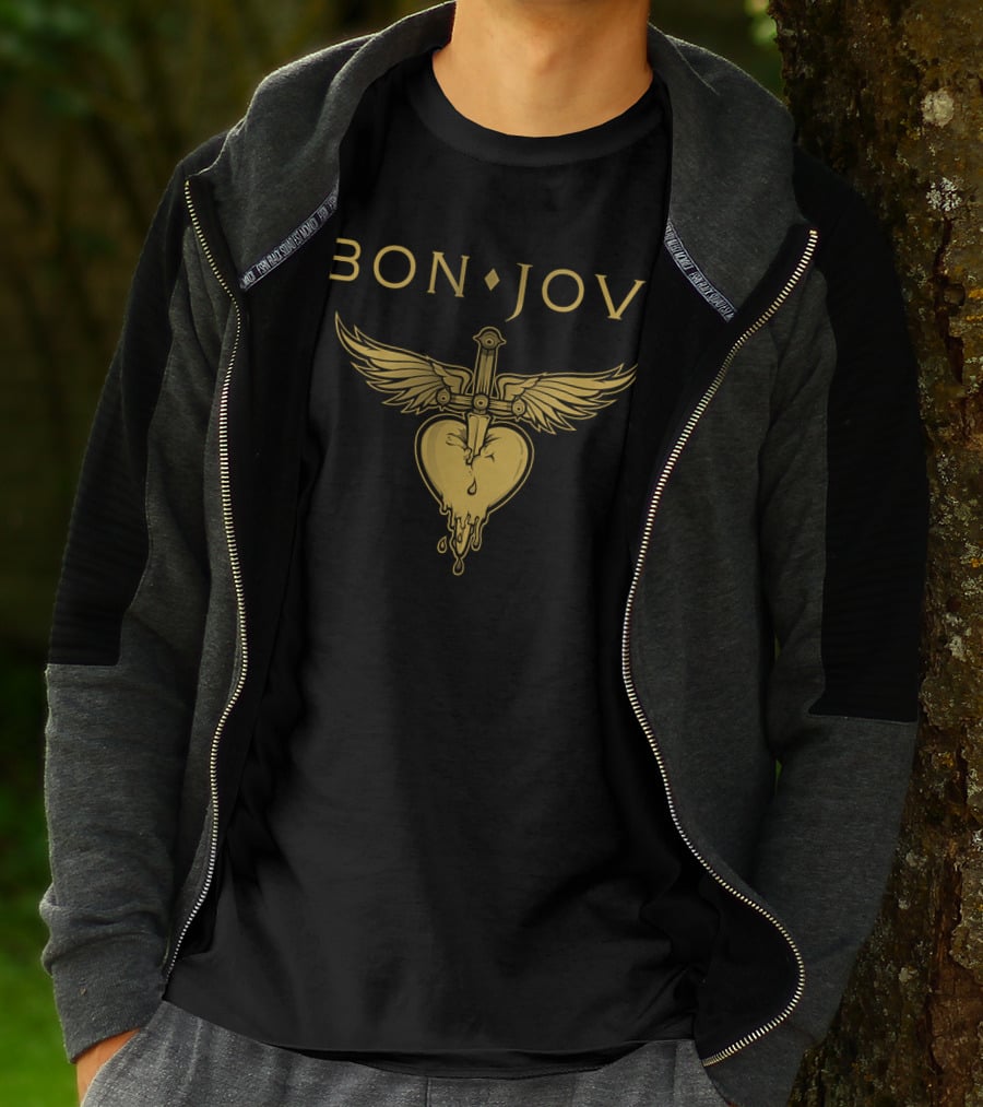 Bon Jovi Winged Dagger Heart Dripping Gold T-Shirt