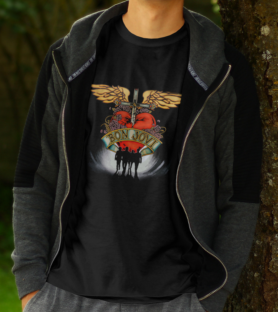 Bon Jovi Winged Heart Cross Silhouette T-Shirt
