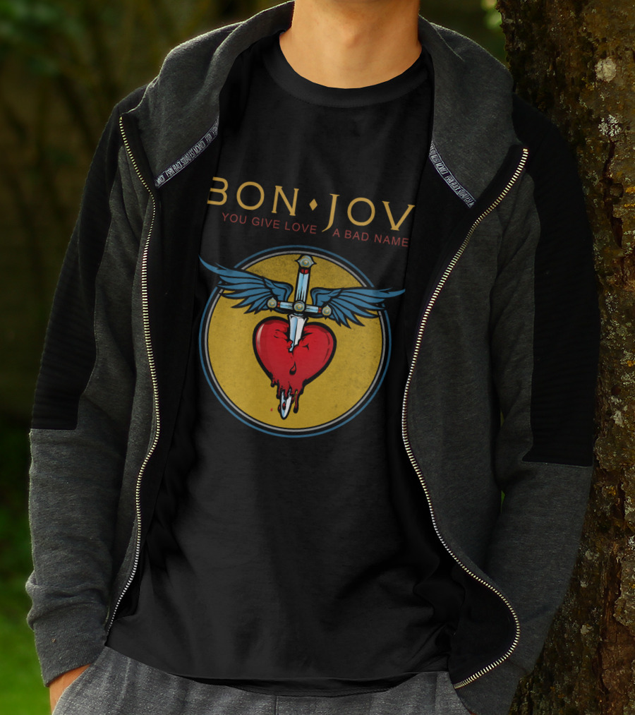 Bon Jovi You Give Love A Bad Name Winged Heart And Sword T-Shirt