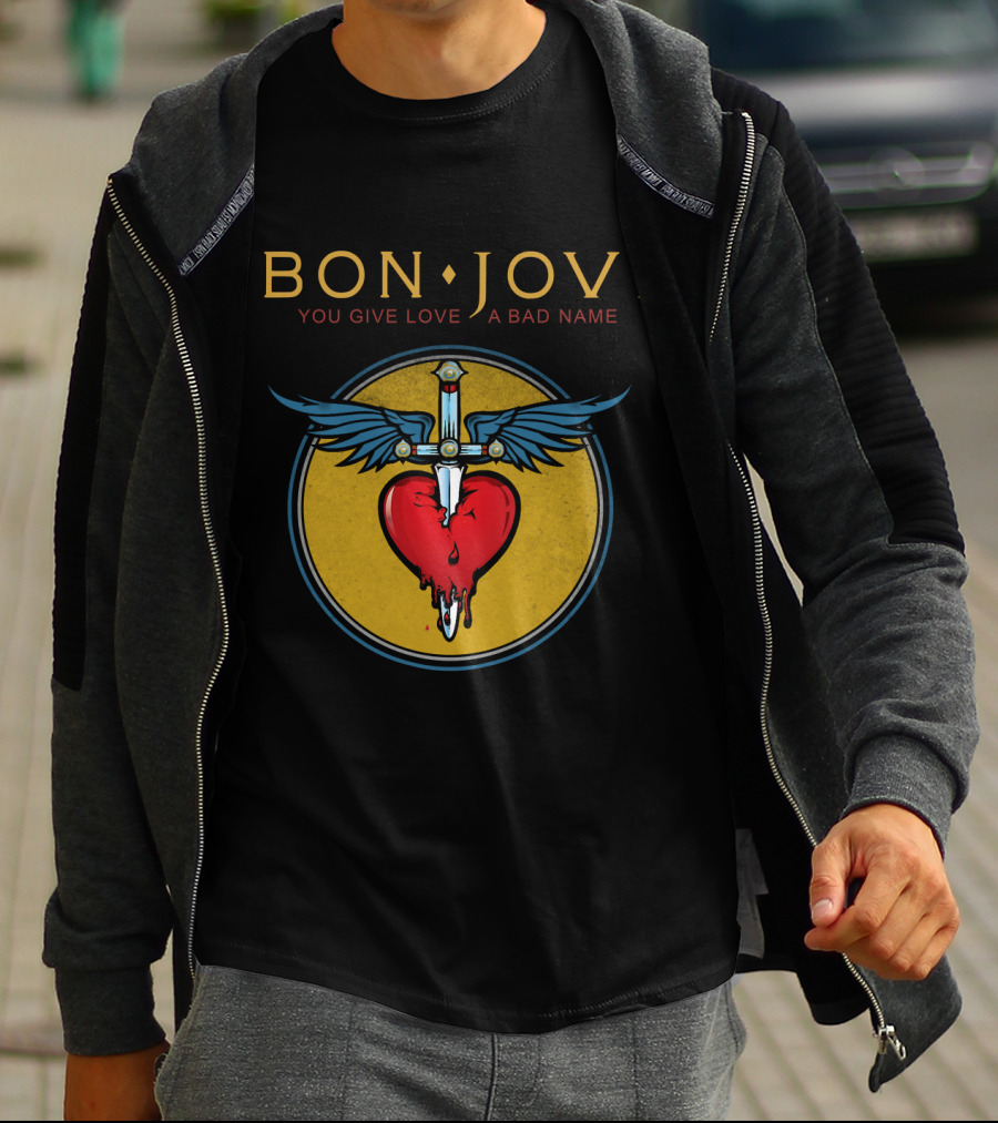Bon Jovi You Give Love A Bad Name Winged Heart And Sword T-Shirt