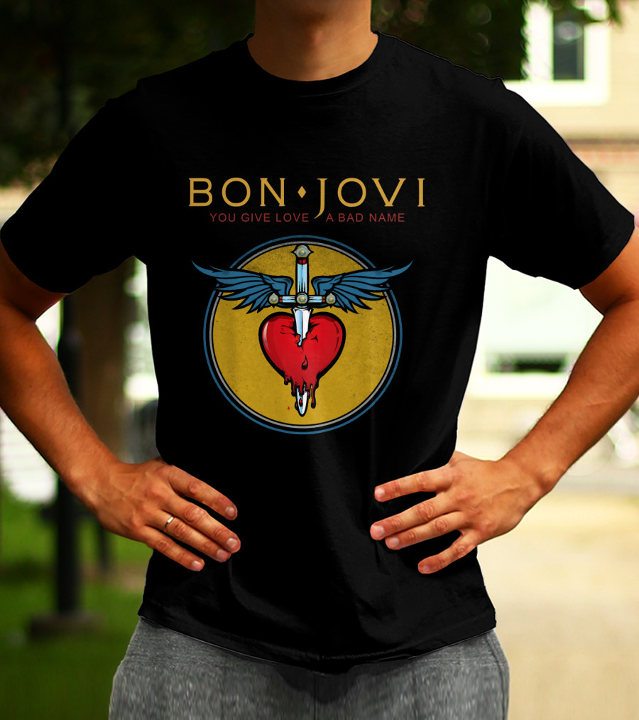 Bon Jovi You Give Love A Bad Name Winged Heart And Sword T-Shirt