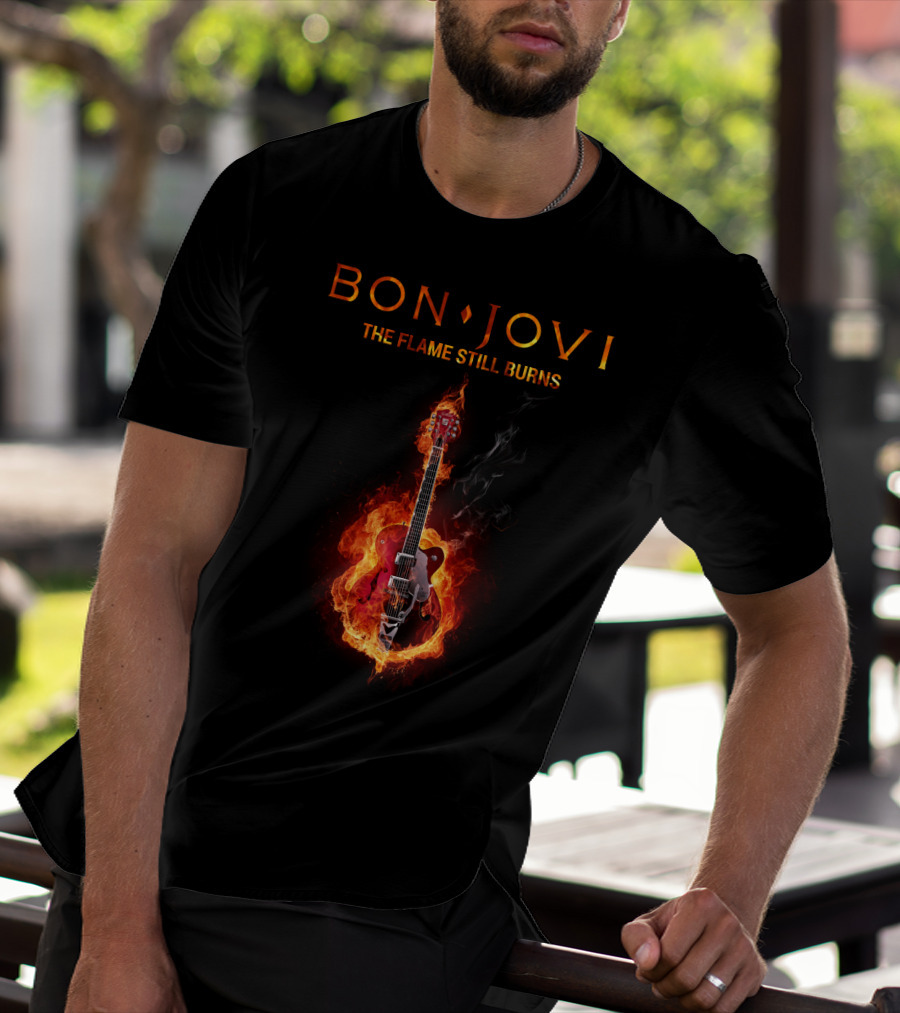 BON JOVI THE FLAME STILL BURNS Guitar On Fire T-Shirt