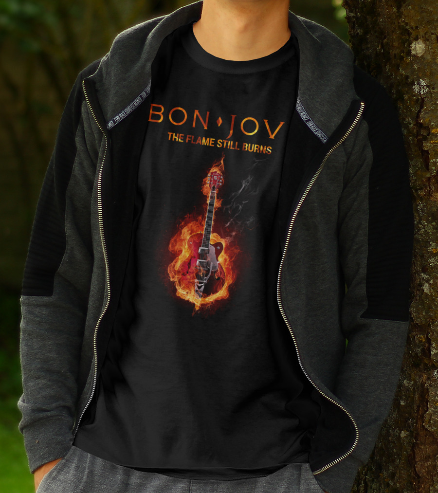 BON JOVI THE FLAME STILL BURNS Guitar On Fire T-Shirt
