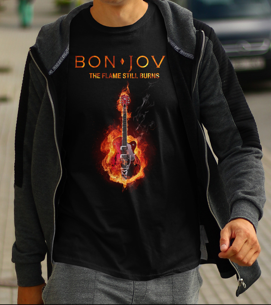 BON JOVI THE FLAME STILL BURNS Guitar On Fire T-Shirt