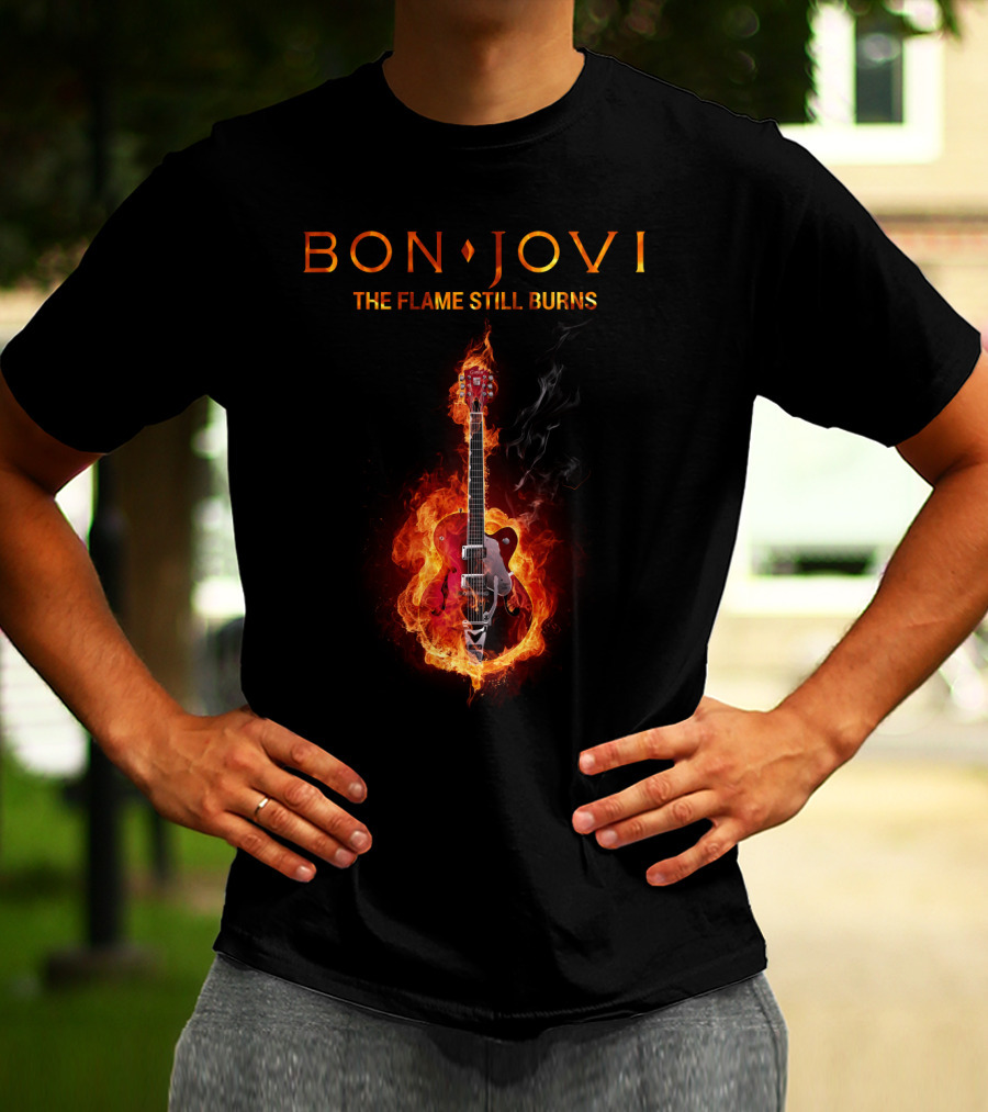 BON JOVI THE FLAME STILL BURNS Guitar On Fire T-Shirt