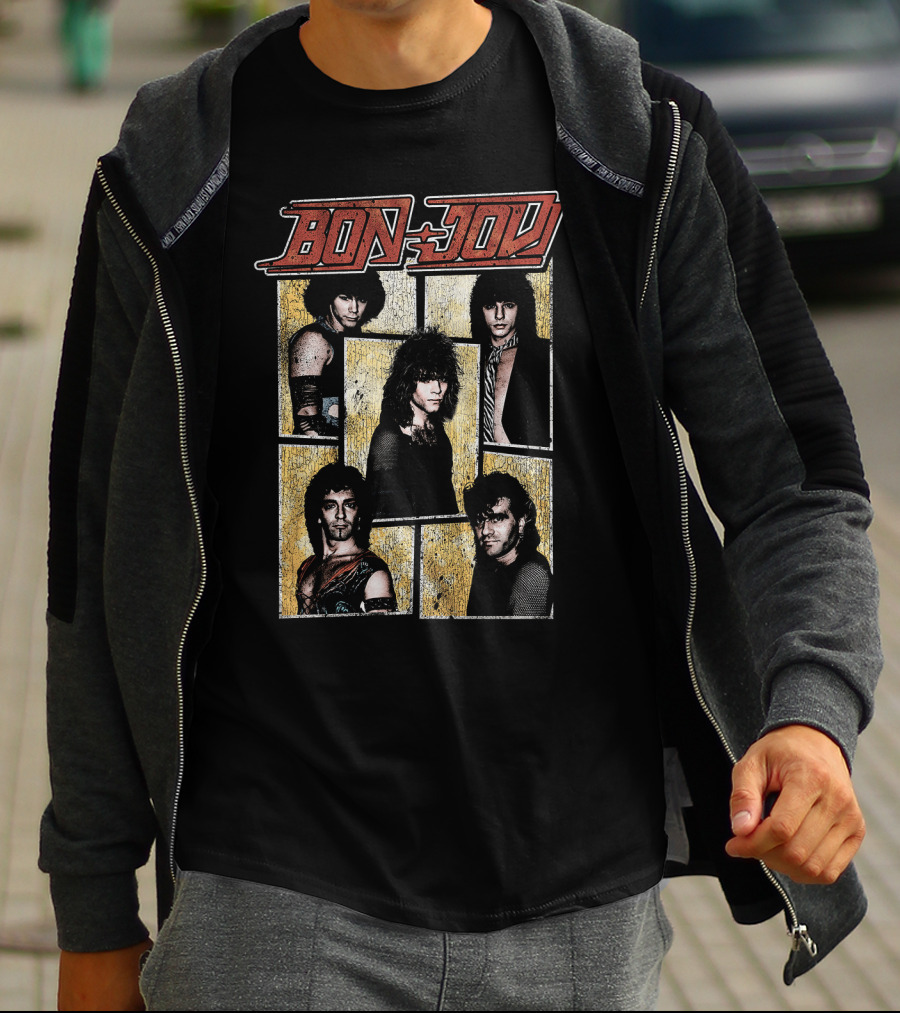 Bon Jovi Band Members Vintage Photo Collage T-Shirt