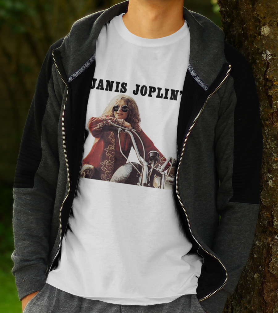 Janis Joplin's Iconic Motorcycle Pose T-Shirt
