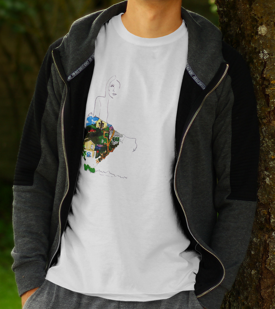 Jnmc 03 Ladies Of The Canyon Line Art With Colorful Houses And Nature Scene T-Shirt