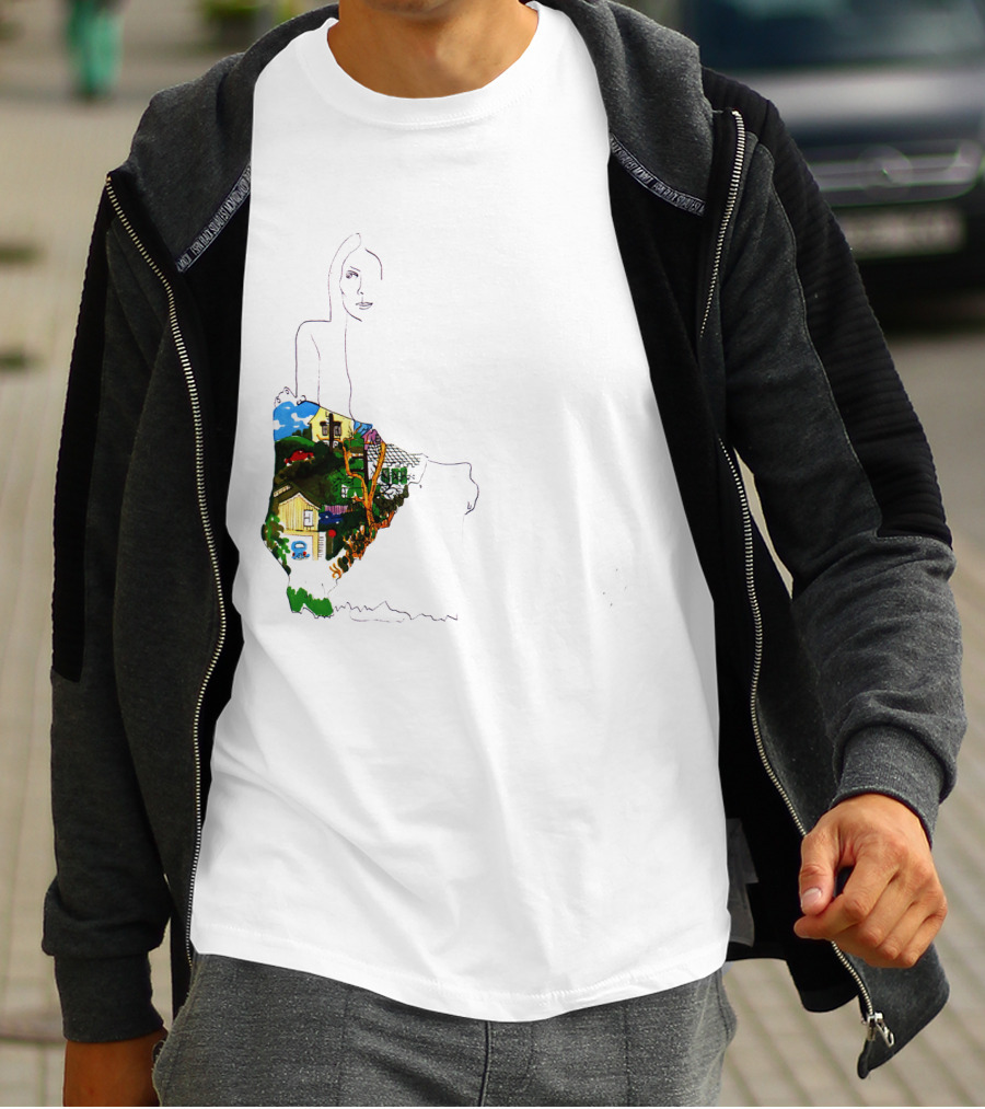 Jnmc 03 Ladies Of The Canyon Line Art With Colorful Houses And Nature Scene T-Shirt