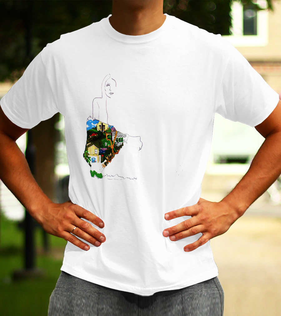Jnmc 03 Ladies Of The Canyon Line Art With Colorful Houses And Nature Scene T-Shirt
