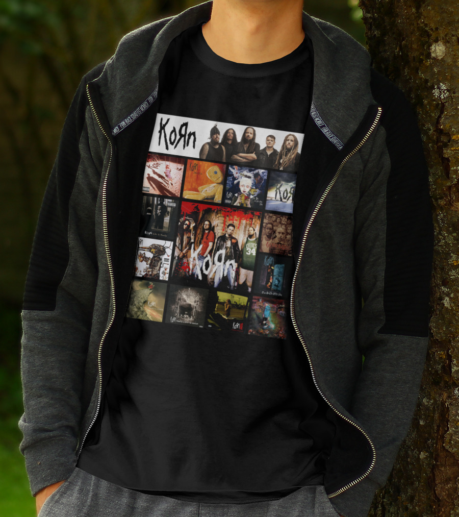 Korn Greatest Hits Collection Featuring Classic Album Covers And Band Members T-Shirt