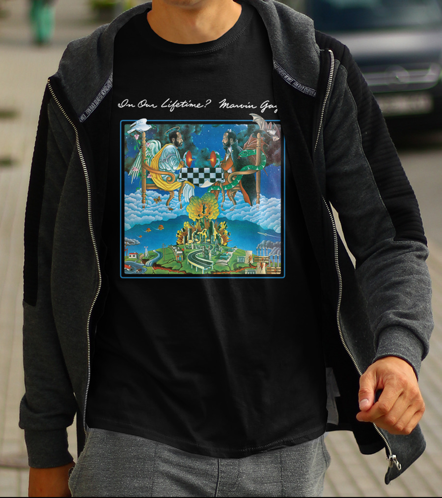 In Our Lifetime? Marvin Gaye Album Checkerboard Angels Earth Journey T-Shirt